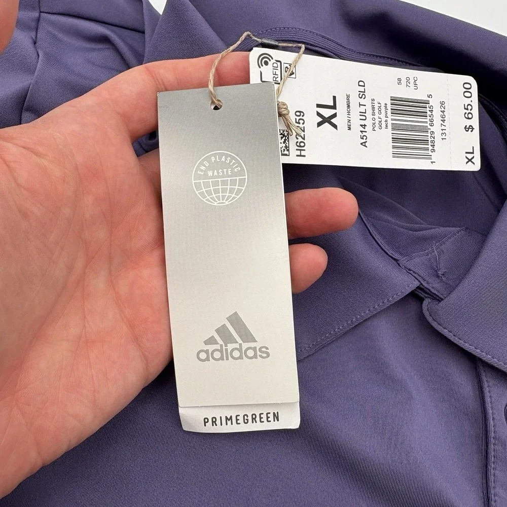 Adidas NWT Mens Polo Shirt XL Tech Purple A514 Golf Primegreen DAMAGED READ
